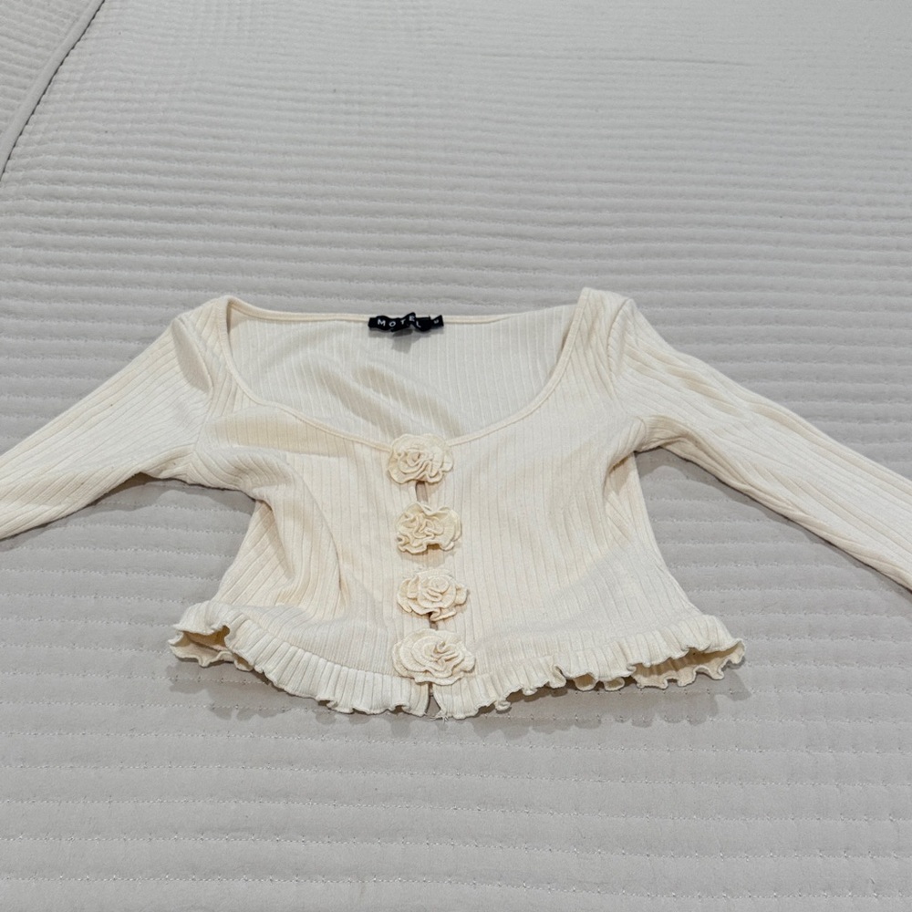 Motel Rocks Cream Ribbed Blouse with Floral Accents